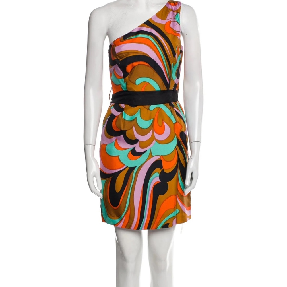 Milly Orange and Pink One Shoulder Silk Dress